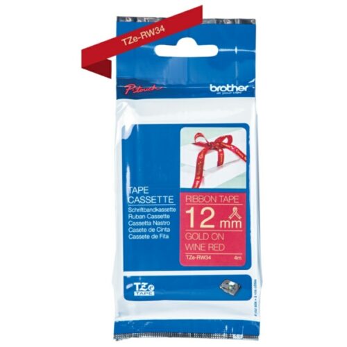 Brother TZE-RW34 Textilband gold auf weinrot (12mm x 4m)