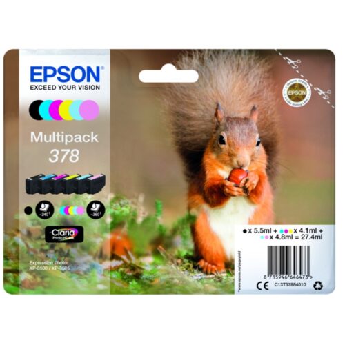 Original Epson 378 / T3788 / C13T37884010 / C13T37884020 Tinte Multipack schwarz, cyan, magenta, gelb, photo cyan, photo magenta (6 Stück)