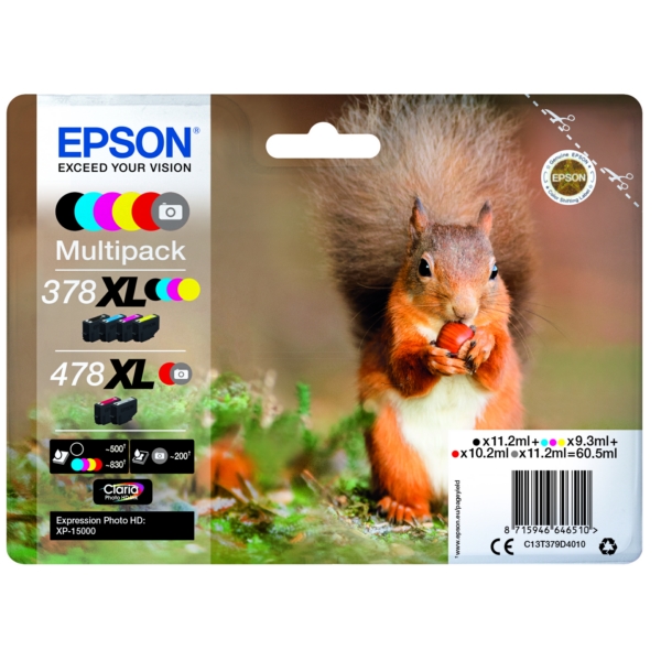 Original Epson 378XL/478XL / T379D / C13T379D4010 / C13T379D4020 Tinte Multipack schwarz, cyan, magenta, gelb, rot, grau (6 Stück)