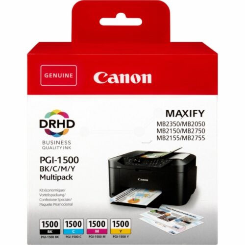 Original Canon PGI-1500 BKCMY / 9218B005 Tinte Multipack schwarz, cyan, magenta, gelb (4 Stück)
