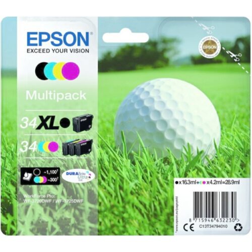 Original Epson 34XL & 34 / T3479 / C13T34794010 Tinte Multipack schwarz, cyan, magenta, gelb (4 Stück)