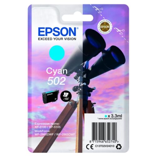 Original Epson 502 / T02V2 / C13T02V24010 / C13T02V24020 Tinte cyan