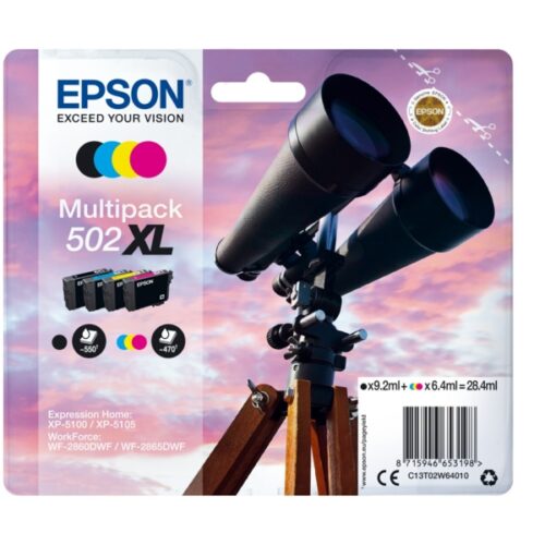 Original Epson 502XL / T02W6 / C13T02W64010 / C13T02W64020 Tinte Multipack schwarz, cyan, magenta, gelb (4 Stück)