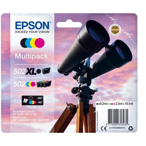 Original Epson 502XL / 502 / T02W9 / C13T02W94010 Tinte Multipack schwarz, cyan, magenta, gelb (4 Stück)