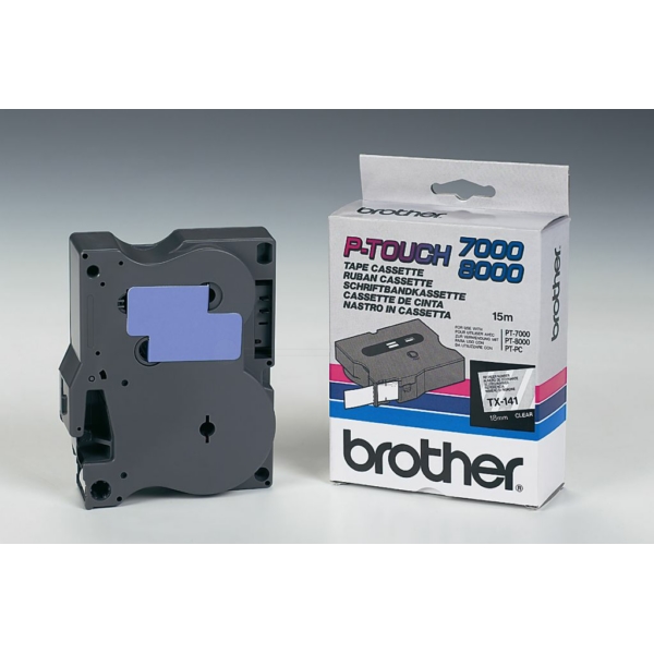 Original Brother TX-141 Schriftband schwarz auf transparent (18mm x 15m)