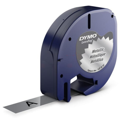 Original Dymo 91228 / S0721730 / S0721750 Etiketten schwarz auf silber (12mm x 4m)