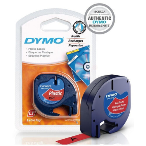Original Dymo S0721630 / 91203 Etiketten schwarz auf rot (12mm x 4m)