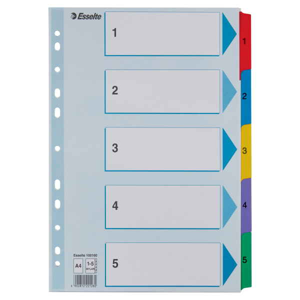 Esselte Ordnerregister DIN A4 Vollformat 1-5 farbig 5-teilig, 1 Satz