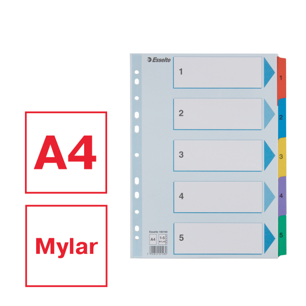Esselte Ordnerregister DIN A4 Vollformat 1-5 farbig 5-teilig, 1 Satz