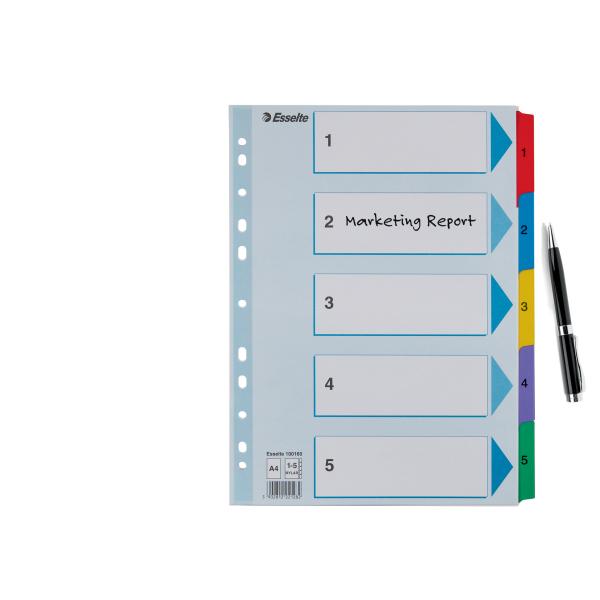 Esselte Ordnerregister DIN A4 Vollformat 1-5 farbig 5-teilig, 1 Satz