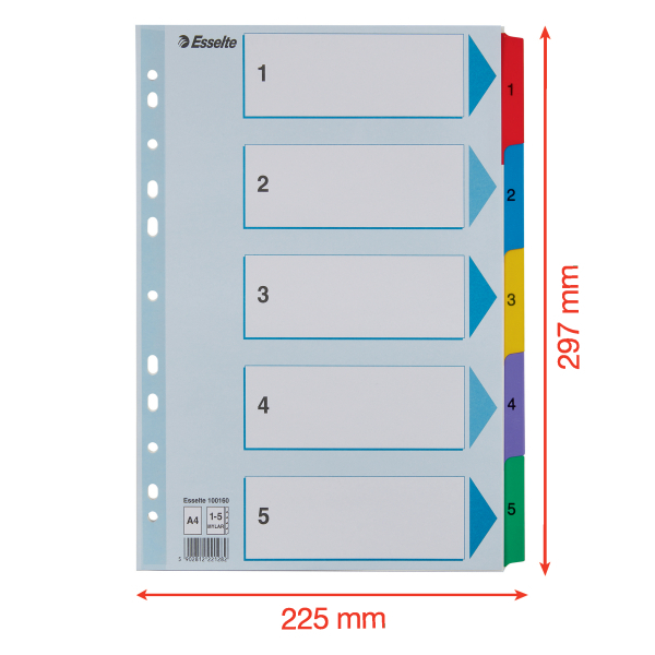 Esselte Ordnerregister DIN A4 Vollformat 1-5 farbig 5-teilig, 1 Satz