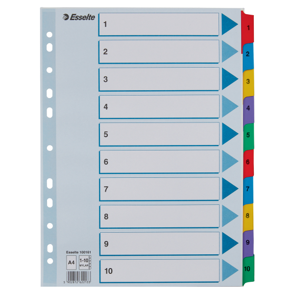 Esselte Ordnerregister DIN A4 Vollformat 1-10 farbig 10-teilig, 1 Satz