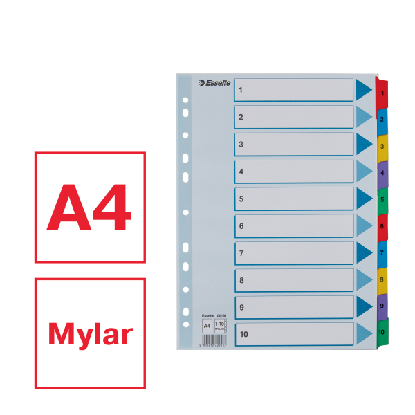 Esselte Ordnerregister DIN A4 Vollformat 1-10 farbig 10-teilig, 1 Satz