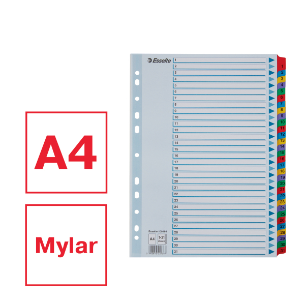 Esselte Ordnerregister DIN A4 Vollformat 1-31 farbig 31-teilig, 1 Satz