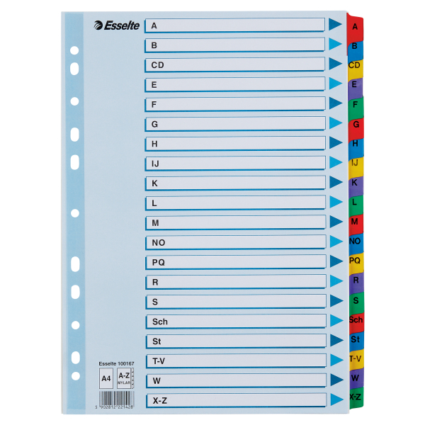 Esselte Ordnerregister DIN A4 Vollformat A-Z farbig 20-teilig, 1 Satz