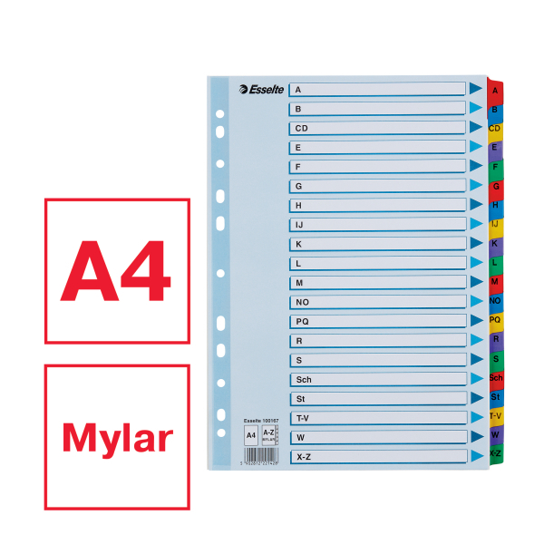 Esselte Ordnerregister DIN A4 Vollformat A-Z farbig 20-teilig, 1 Satz