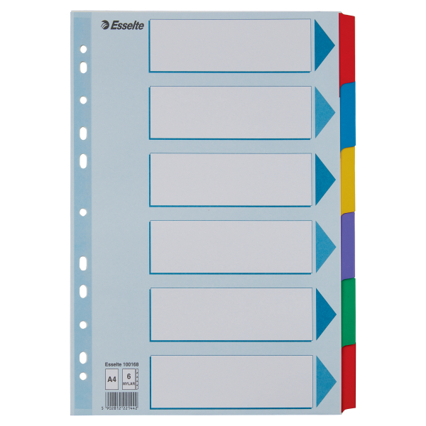 Esselte Ordnerregister DIN A4 Vollformat blanko farbig 6-teilig, 1 Satz