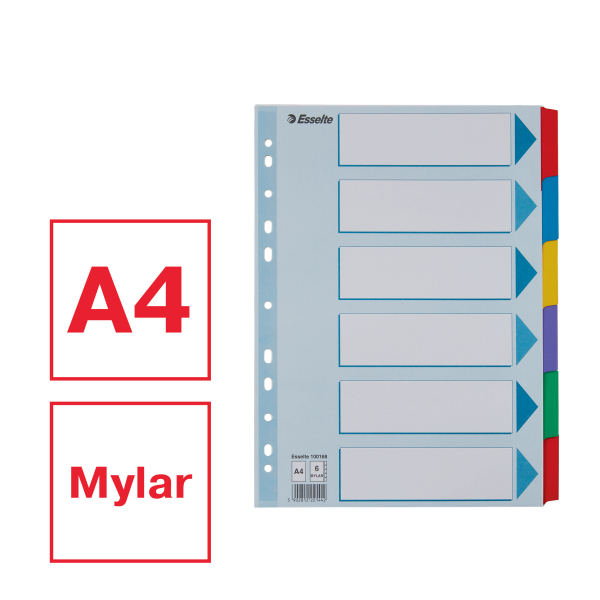 Esselte Ordnerregister DIN A4 Vollformat blanko farbig 6-teilig, 1 Satz
