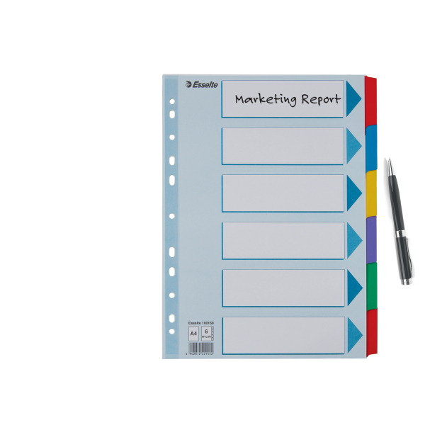 Esselte Ordnerregister DIN A4 Vollformat blanko farbig 6-teilig, 1 Satz