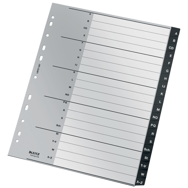 LEITZ Ordnerregister recycle 1207 DIN A4 Vollformat, Überbreite A-Z schwarz 20-teilig, 1 Satz