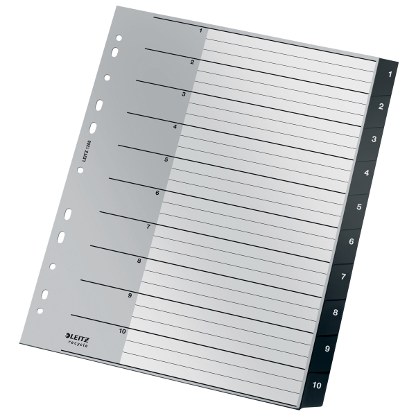 LEITZ Ordnerregister recycle 1208 DIN A4 Vollformat, Überbreite 1-10 schwarz 10-teilig, 1 Satz