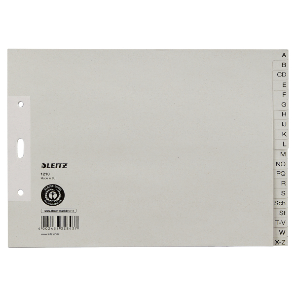 LEITZ Ordnerregister 1210 DIN A4+ Halbformat, Überbreite A-Z grau 20-teilig, 1 Satz