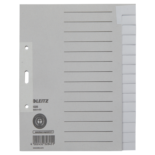 LEITZ Ordnerregister 1225 DIN A5 Vollformat blanko grau 15-teilig, 1 St.