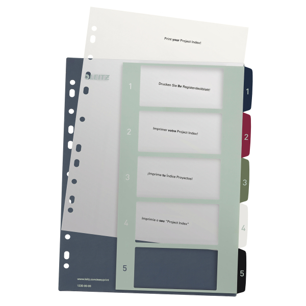 LEITZ Ordnerregister Style DIN A4+ Vollformat, Überbreite 1-5 farbig 5-teilig, 1 Satz