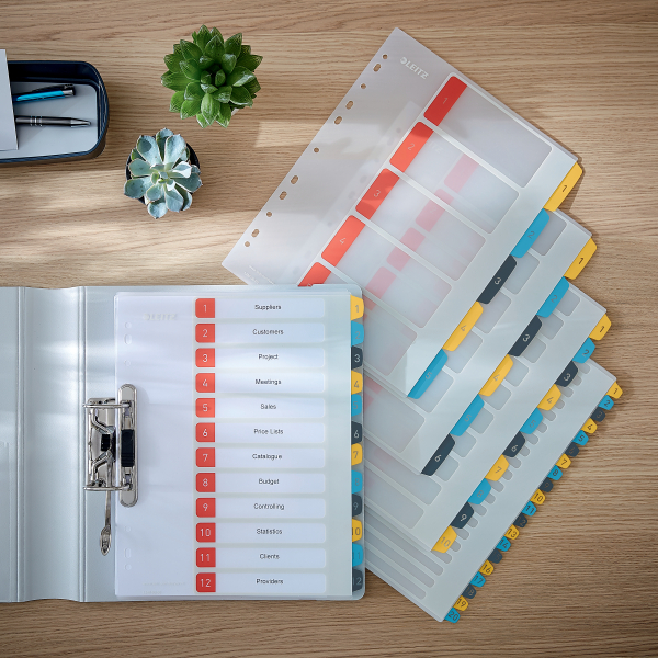 LEITZ Ordnerregister Cosy DIN A4+ Vollformat, Überbreite 1-5 farbig 5-teilig, 1 Satz
