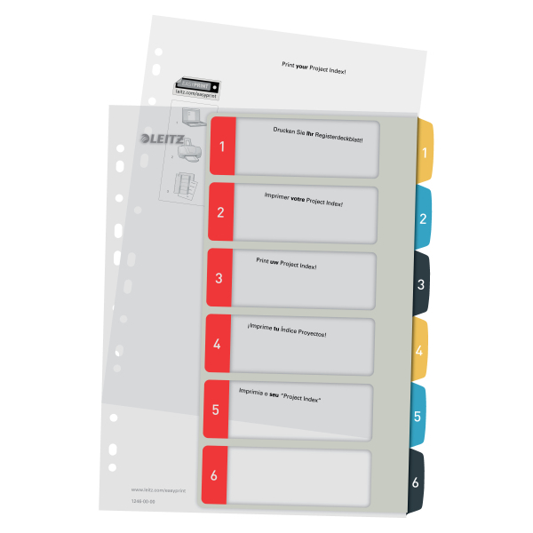 LEITZ Ordnerregister Cosy DIN A4+ Vollformat, Überbreite 1-6 farbig 6-teilig, 1 Satz