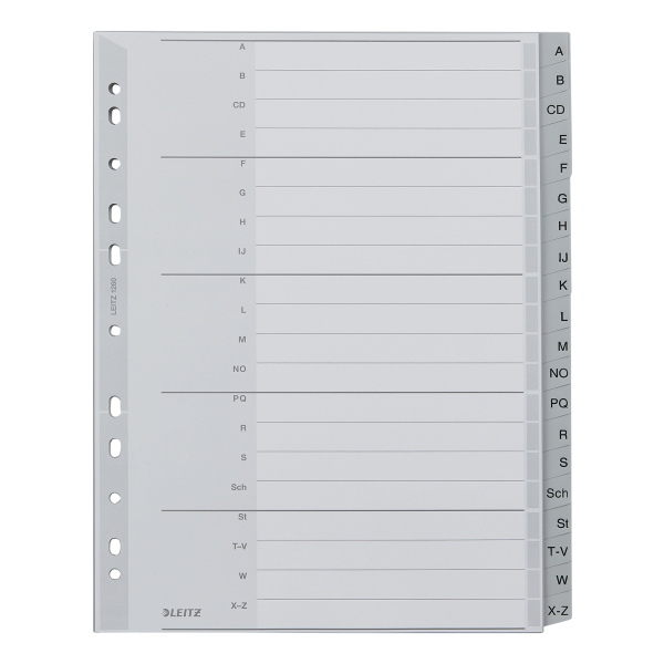 LEITZ Ordnerregister 1260 DIN A4 Vollformat, Überbreite A-Z grau 20-teilig, 1 Satz