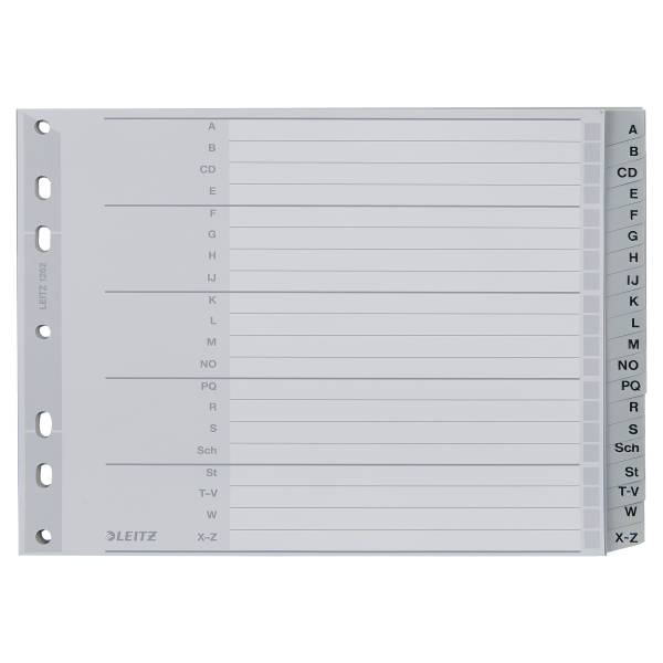 LEITZ Ordnerregister 1262 DIN A4 Halbformat, Überbreite A-Z grau 20-teilig, 1 Satz