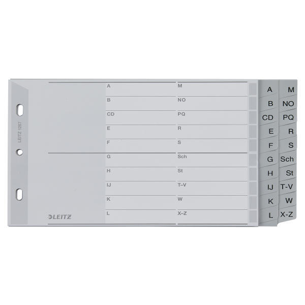 LEITZ Ordnerregister DIN A5 Halbformat, quer, Überbreite A-Z grau 2x 10-teilig, 1 Satz