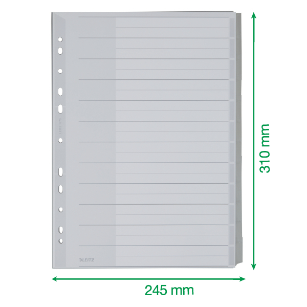 LEITZ Ordnerregister DIN A4+ Vollformat, Überbreite blanko grau 12-teilig, 1 Satz