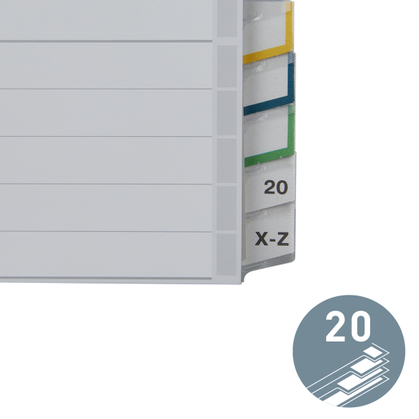 LEITZ Ordnerregister DIN A4 Vollformat, Überbreite blanko grau-weiß 20-teilig, 1 Satz