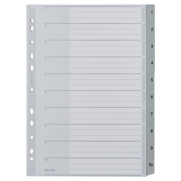 LEITZ Ordnerregister 1280 DIN A4 Vollformat, Überbreite 1-10 grau 10-teilig, 1 Satz