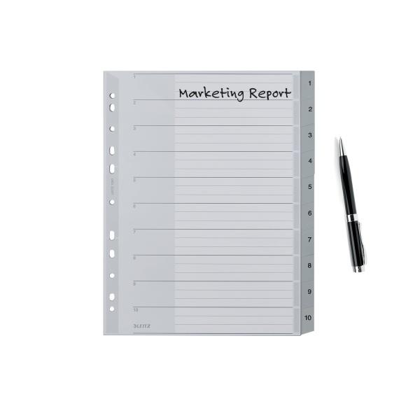LEITZ Ordnerregister 1280 DIN A4 Vollformat, Überbreite 1-10 grau 10-teilig, 1 Satz