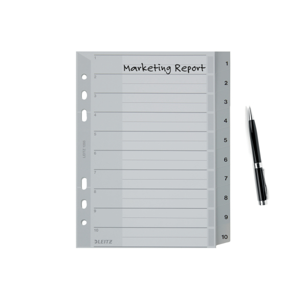 LEITZ Ordnerregister DIN A5 Vollformat 1-10 grau 10-teilig, 1 Satz