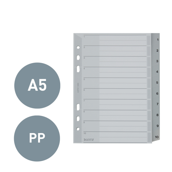 LEITZ Ordnerregister DIN A5 Vollformat 1-10 grau 10-teilig, 1 Satz