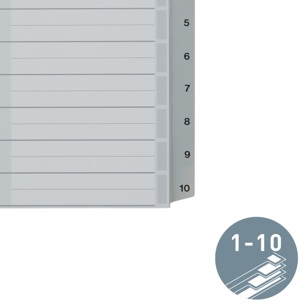 LEITZ Ordnerregister DIN A5 Vollformat 1-10 grau 10-teilig, 1 Satz