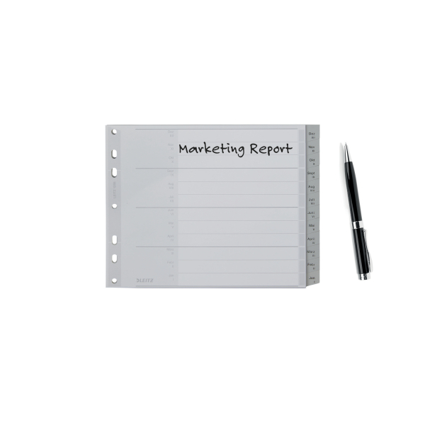 LEITZ Ordnerregister DIN A4+ Halbformat, quer Dez.-Jan. grau 12-teilig, 1 Satz