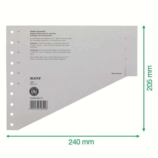 LEITZ Trennblätter 1651 DIN A4 blanko grau, 200 g/qm, 100 St.