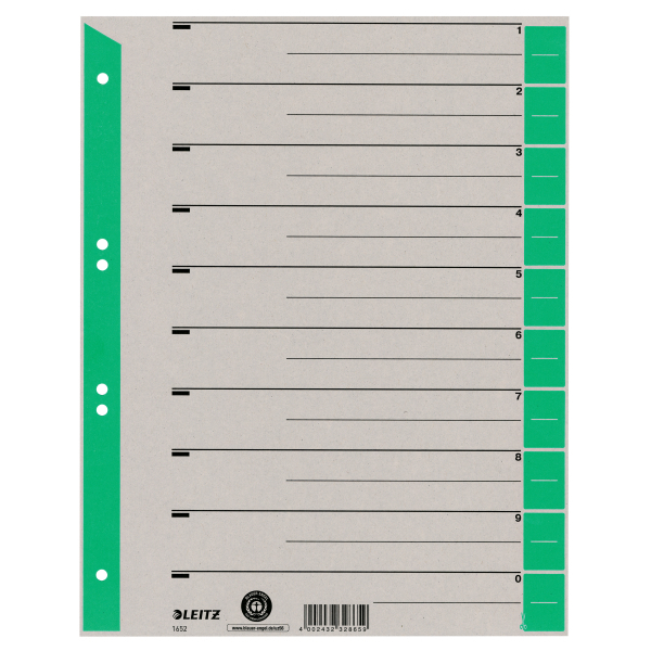 LEITZ Trennblätter 1652 DIN A4 1-0 grün, 230 g/qm, 100 St.