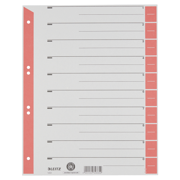 LEITZ Trennblätter 1652 DIN A4 1-0 rot, 230 g/qm, 25 St.
