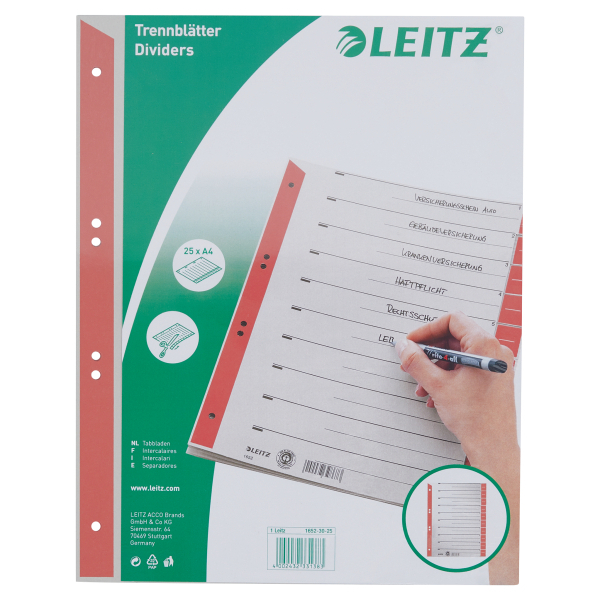 LEITZ Trennblätter 1652 DIN A4 1-0 rot, 230 g/qm, 25 St.