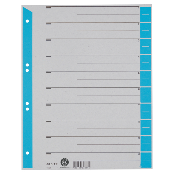 LEITZ Trennblätter 1652 DIN A4 1-0 hellblau, 230 g/qm, 25 St.
