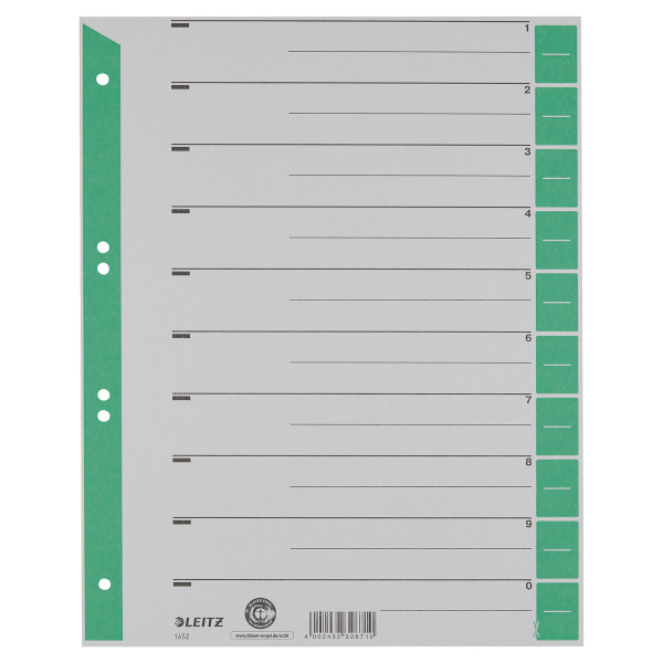 LEITZ Trennblätter 1652 DIN A4 1-0 grün, 230 g/qm, 25 St.