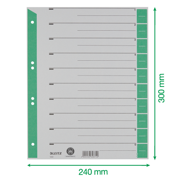 LEITZ Trennblätter 1652 DIN A4 1-0 grün, 230 g/qm, 25 St.