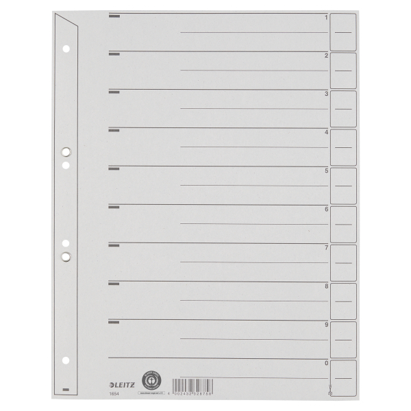LEITZ Trennblätter 1654 DIN A4 1-0 grau, 200 g/qm, 100 St.