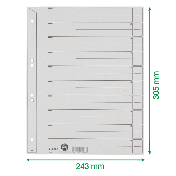 LEITZ Trennblätter 1654 DIN A4 1-0 grau, 200 g/qm, 100 St.